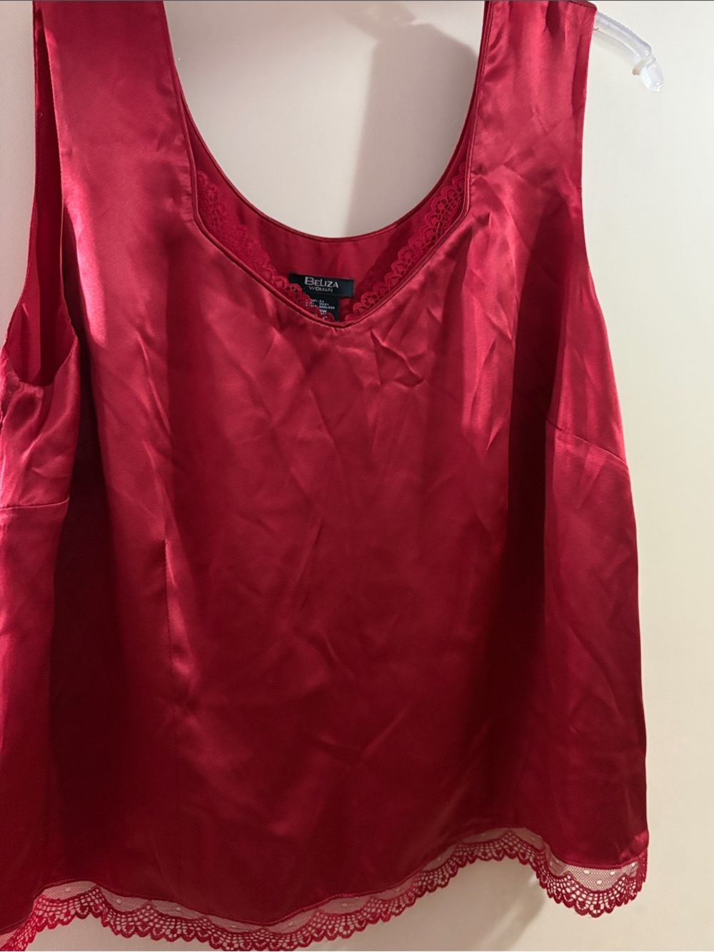 Red Silk Lace-Trim Camisole /Tank Top